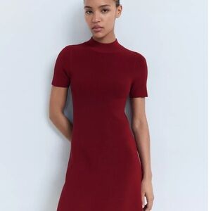 Mango Burgundy Knit Mini Dress
